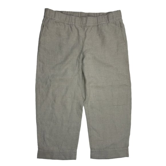 J. Jill Gauzy Linen Pull On Cropped Capri Pants Khaki